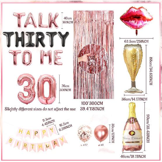 LaVenty 53 PCS Rose Gold Talk 30 to Me Balloons Talk 30 to Me Birthday Decoration Talk Thirty To Me Backdrop Talk Thirty To Me Banner 30th Birthday