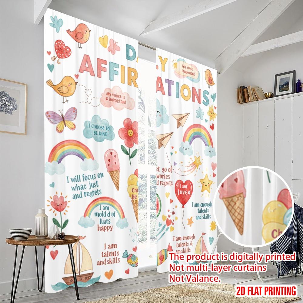 2pcs 2D Flat Printing Party Curtains Daily Affirmations Birds Flower Polyester Fabric Without Electricity Seasonal Party &