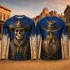 Halloween Novelty Long Sleeve T Shirt Men 3D Print Retro Cowboy Skeleton Graphic Tee Fashion Party Daily Street Casual New Top