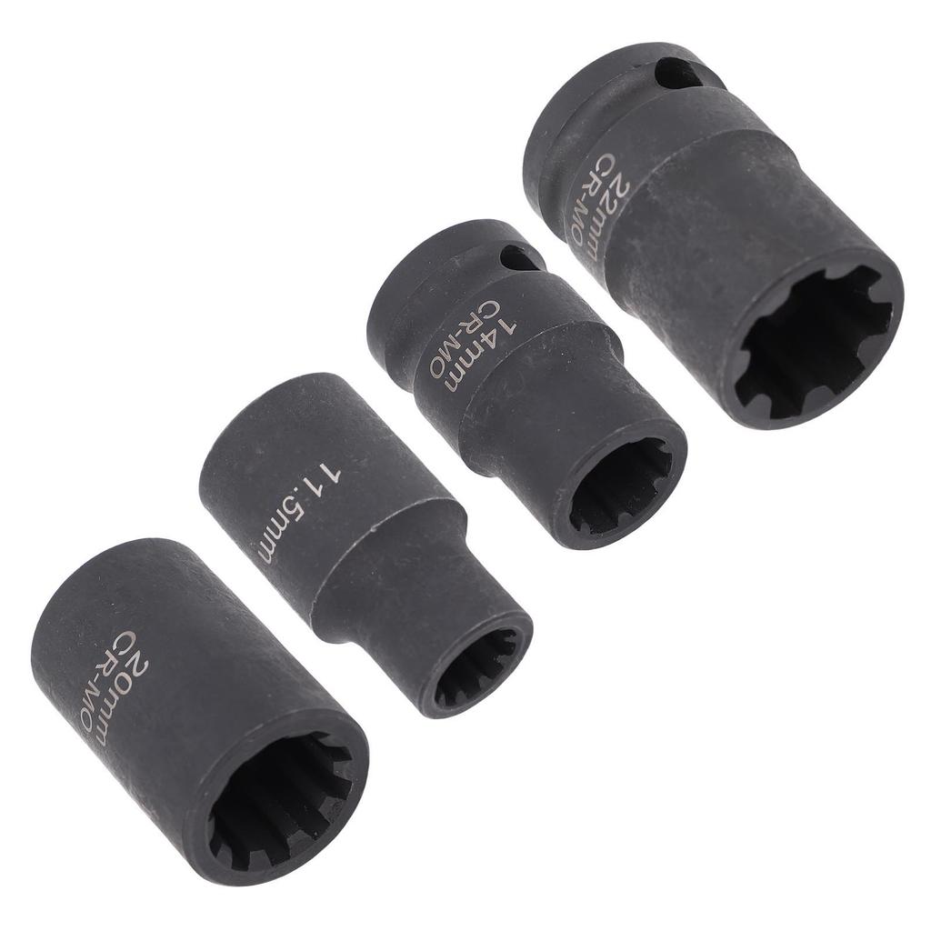 4st Bromsokshylssats 1 2in Fäste Verktyg för Borttagning av Bromsok 11.5mmx10pt 14mmx7pt 20mmx10pt 22mmx7pt