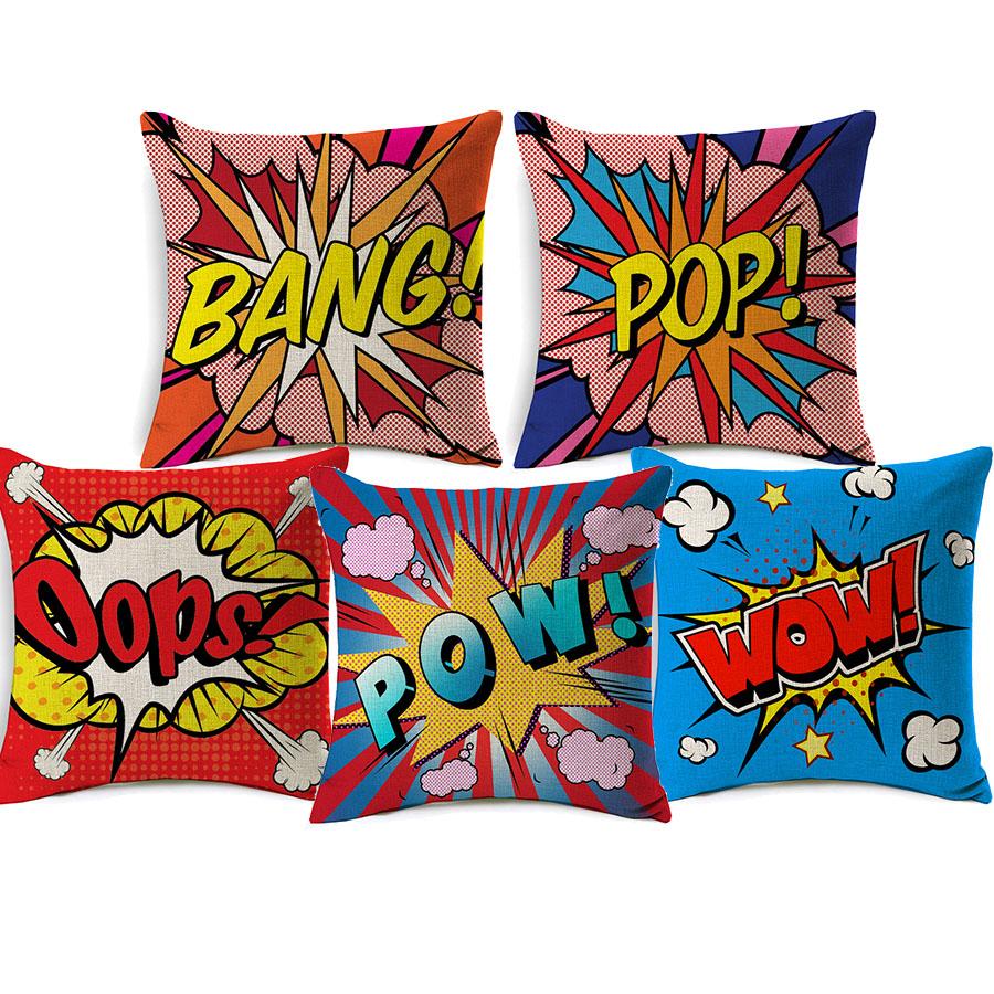 Cotton Linen Throw Pillow Cover American Pop Art Cushion Cover Pow Bang Wow Love Pineapple Modern Decorative Sofa Cushion Covers