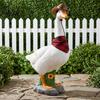 Seasonal Outdoor Decoration 13 Inch Porch Goose Statue, Hollow Resin Garden Realistic White Statue Sculpture with Removable Cowboy Hat And Bandana for