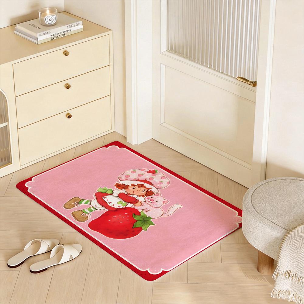Cartoon S Strawberry Shortcake Floor Mat Eco  Flannel Doormat Non Slip Odorless Indoor Floor Rug Soft Short Plush Home Mat