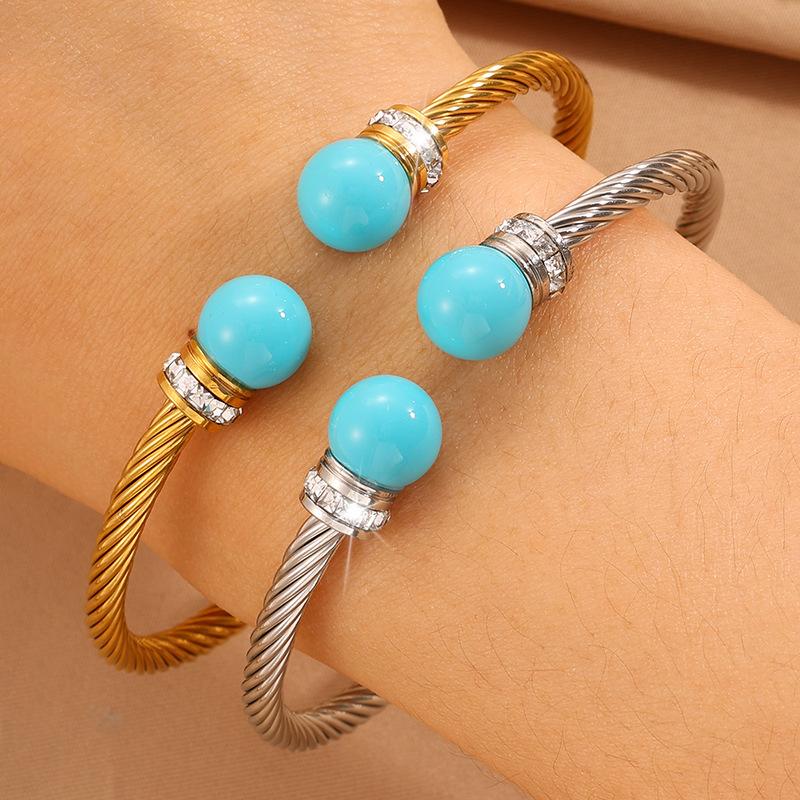 Steel wire opening round pearl diamond  women's fashion light luxury classic simple design versatile stainless steel 