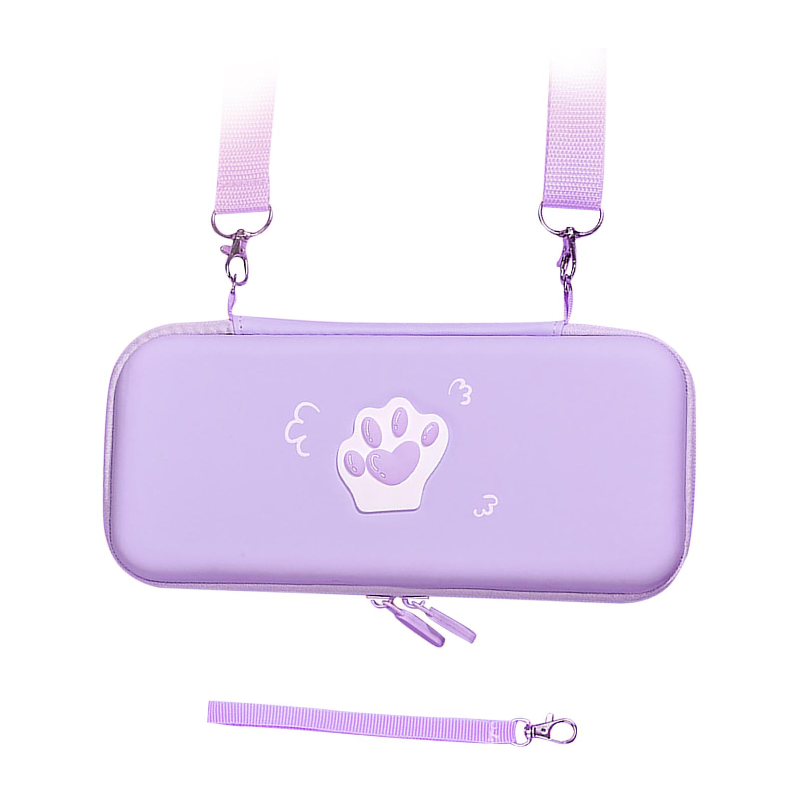 

Милый чехол для переноски в виде кошачьей лапки, жесткий защитный чехол из ПУ кожи с плечевым ремнем и ручным шнурком для игровой консоли Switch Lavender Purple