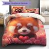 Pink Red Panda Pattern Bedding Home Decoration Birthday Gift (1 * duvet cover + 2 * pillowcase, without core)