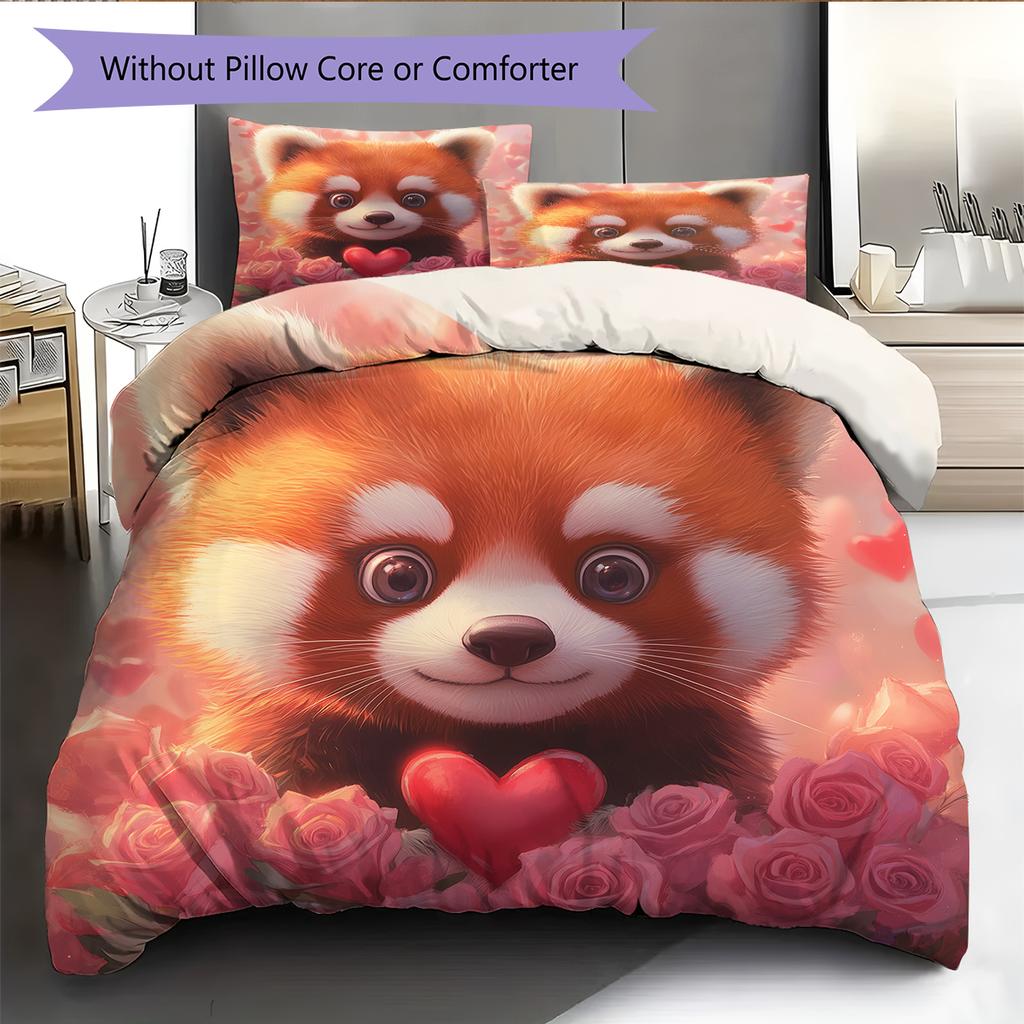 Pink Red Panda Pattern Bedding Home Decoration Birthday Gift (1 * duvet cover + 2 * pillowcase, without core)