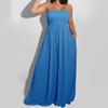 Women's Plus Size Strapless Tube Top Wide Leg Pants Jumpsuit  Baggy Off Shoulder Overalls Smocked Romper With Pockets