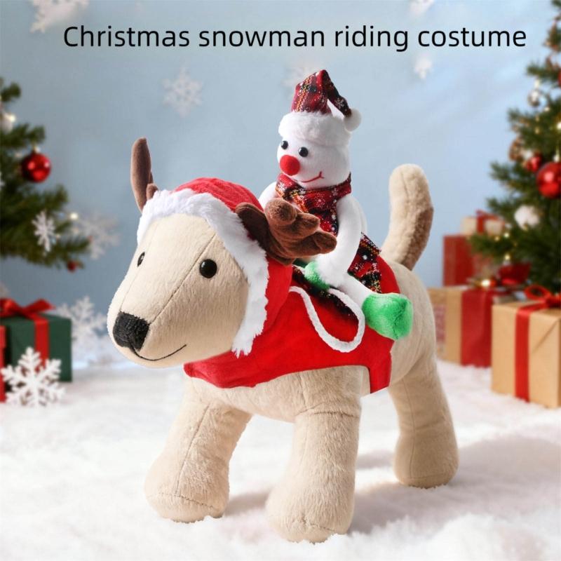 Dog Christmas Costume Snowman Horse Riding Theme Easy On and Off Design Festival Dressingup Outfit For Small Medium Dog