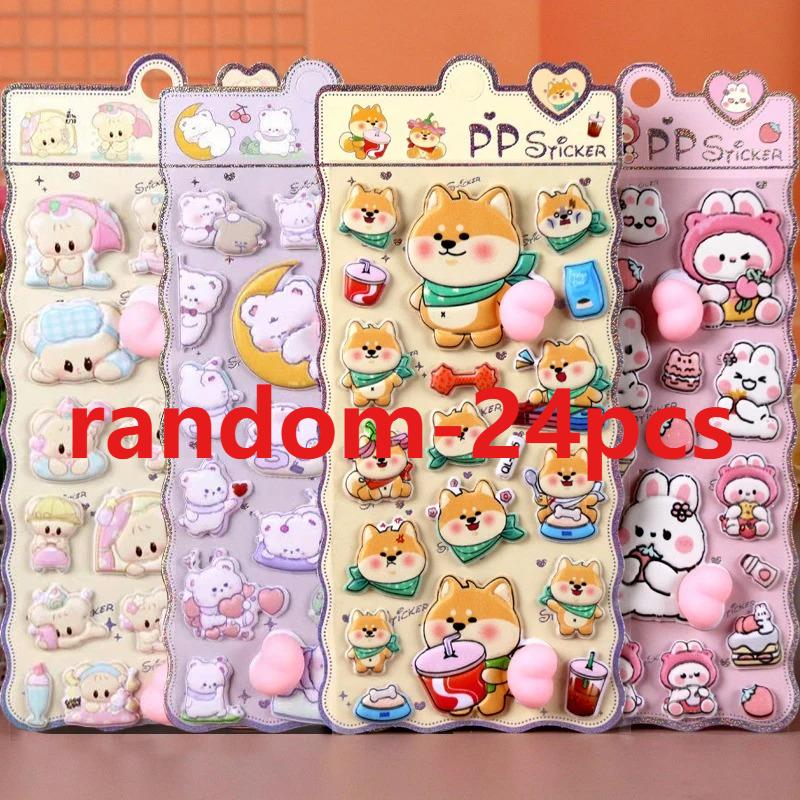 High-Visual-Appeal Cartoon Bunny & Shiba Inu Stress-Relief Squishy PP Toy Decorative Stickers: Kids' Stationery Decal Gifts