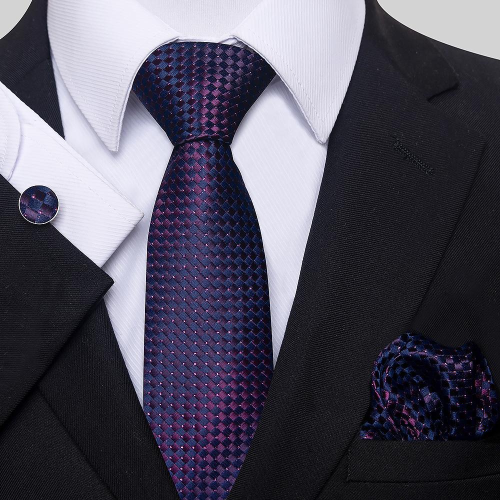 Korean Version Of Casual Floral Tie Men'S Jacquard Polyester Silk Pocket Towel Cufflink Tie Set
