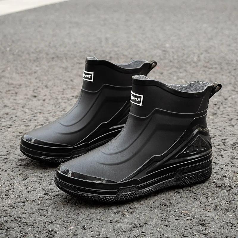 

Мужские резиновые сапоги для отдыха на природе, водонепроницаемые, нескользящие, для кухни, рыбалки, износостойкие, резиновые туфли на толстой подошве, дождевые сапоги 44 чёрный
