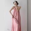 Dopamin-Pink Fleckenkleid Damen Sommer Show Dünnes Temperament Großer Schwingrock Ärmellos Strand langes Kleid Urlaub Trägerrock