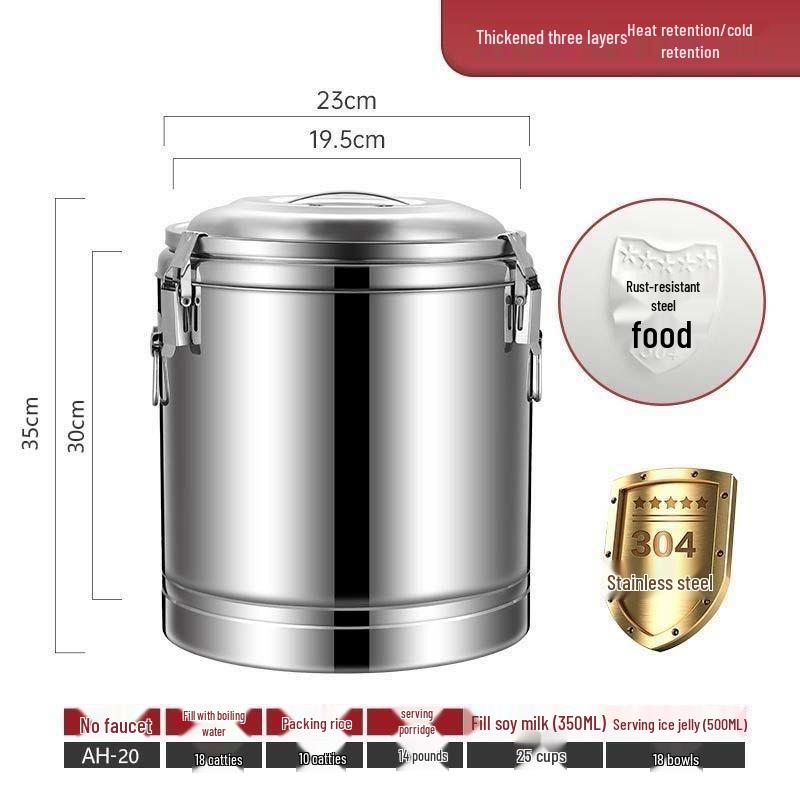 Stainless Steel Insulated Bucket with Spout for Ice, Rice, Soup, Tea, Hot Water, and Soy Milk