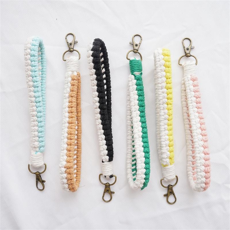 Handmade Cotton Rope Keychain Charm Colorful Braided Wristlet Keyring Soft Woven Key Rings Accessory for Men and Women