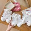 Women's White Japanese Ankle Socks: Cute, Heart & Star Embroidery, Breathable Cotton, Non-Slip, Low-Cut, Invisible Design