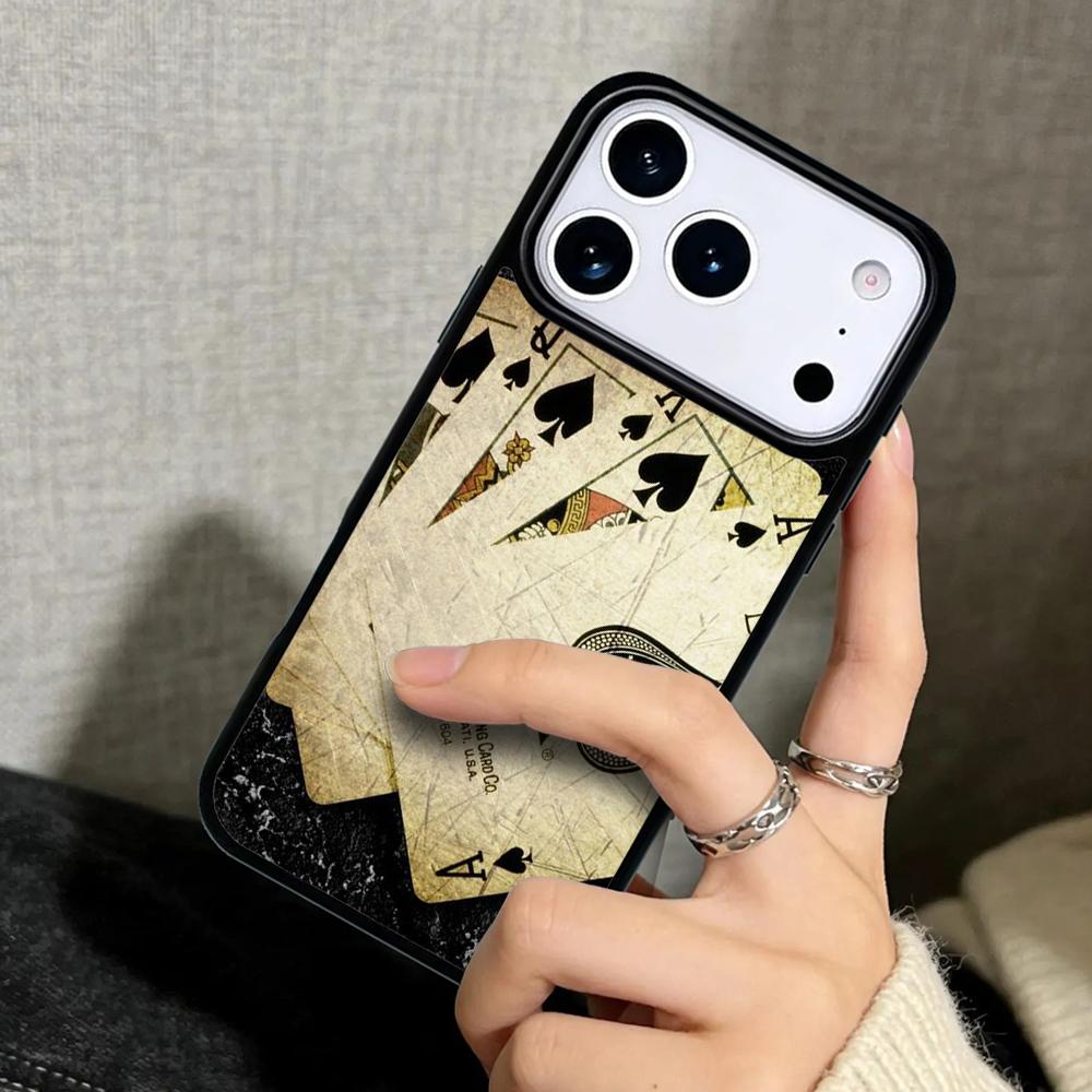 Capa Case for iPhone 17 Air 16 Pro Max 15 Plus 11 13 Mini 14 12 Back Phone Cover Spades Poker Play Cards Ace Art