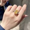 4ct Yellow Diamond Rock Sugar Ring Women's 925 Sterling Silver, Ice Flower Cut Sugar Cube Ring Niche High-end Light Luxury