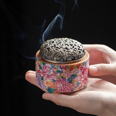 Ceramic Incense Burner Incense Holder House Indoor Desktop Decoration Creative A Hundred Flowers Bloom Enamel Incense Censer