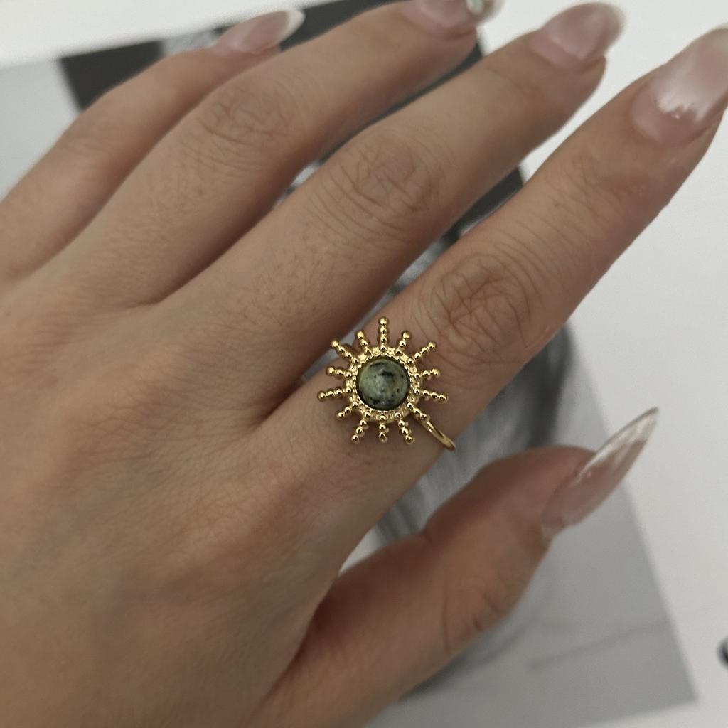 Stainless Steel Vintage Boho Multi Gemstone Stackable Rings For Women Sun Zircon Tiger Eye Knuckle Finger Rings Party Jewelry