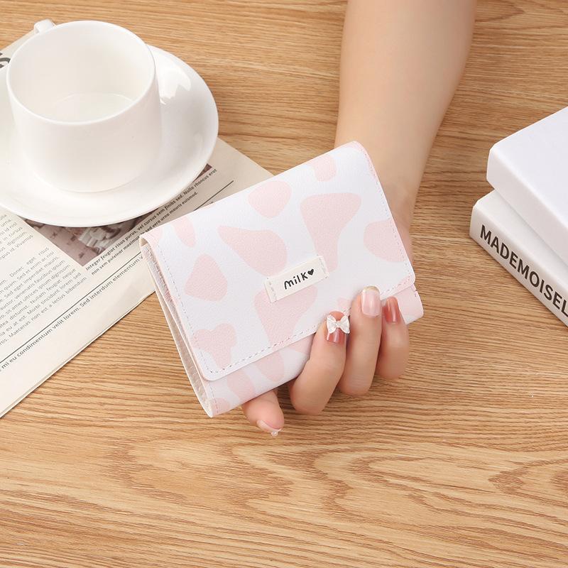 Women New Fashion Wallet Leather Cartoon Cow Cattle Short Ladies Multi-card Slot Coin Purses Cute Triple Fold Wallet