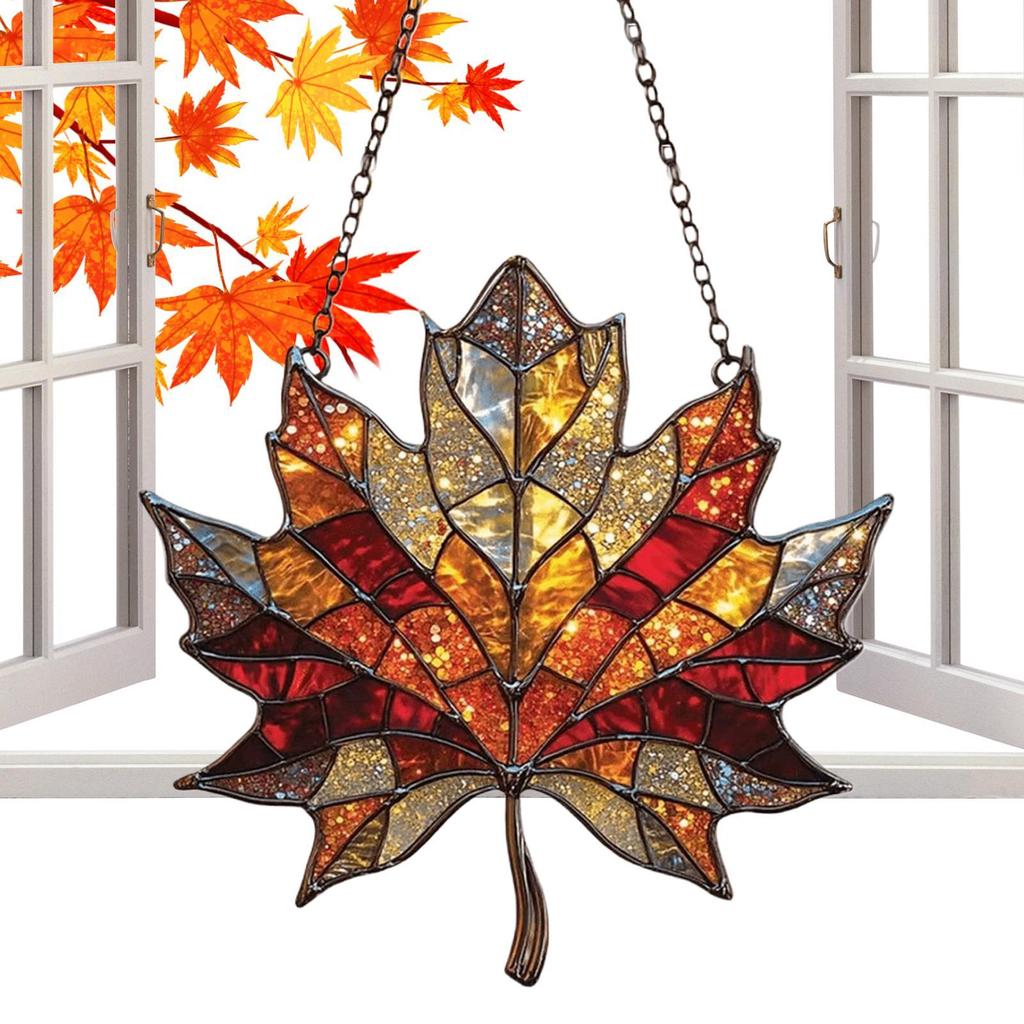 Acrylic Maple Leaves Window Hanging Wall Decorations Pendant Autumn Decor Maple Leaves Stained Fall Decoration Acrylic Wall Art