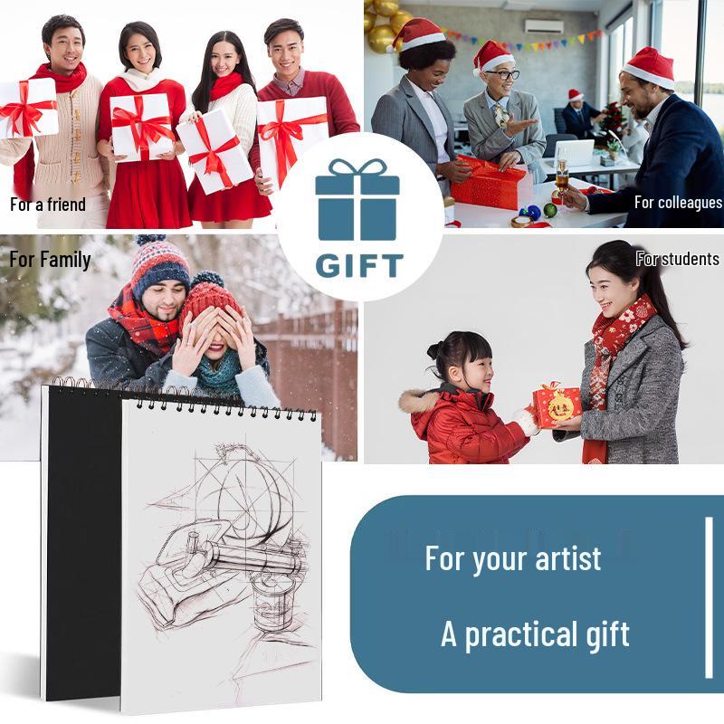 Thickened Black Card Sketchbook for Students - Blank Art Kraft Paper Drawing Book for Beginners, Sizes A3/A4/A5/A6