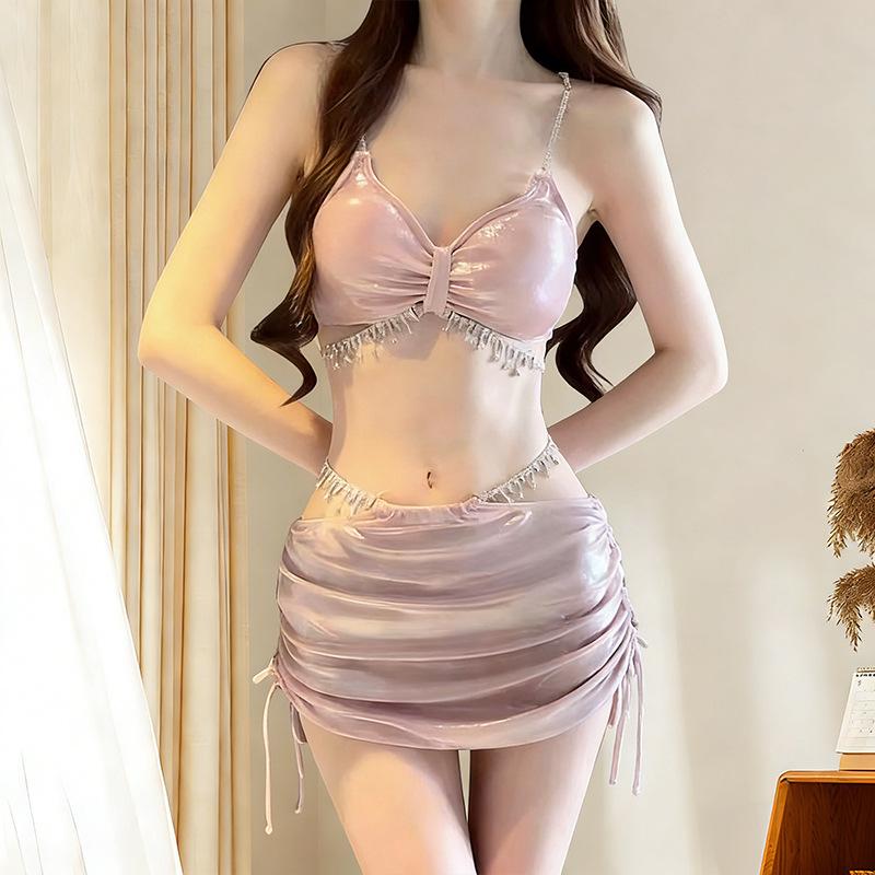 

2025 Women s Sexy Three-Piece Bikini Set - High-End, Pure Desire Style for Summer Vacations L [110-125 lbs] рожевий