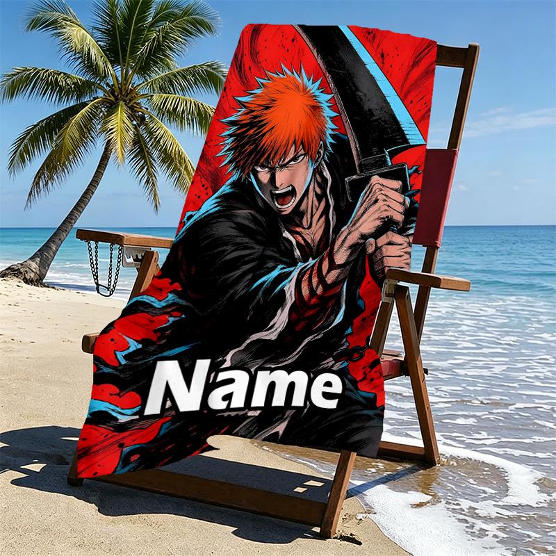 Custom Name Personalized BLEACH Print Beach Towel, for Trip Camping Beach Party Home Decor, Birthday Gift for Family & Friends