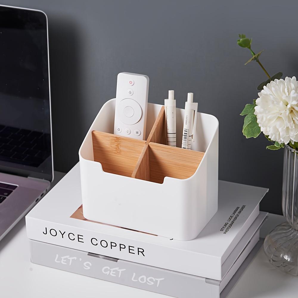 4-Compartment Bamboo And Wood Desktop Organizer - Removable Dividers for Makeup Brushes, Stationery, And Remote Controls