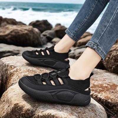 Summer Perforated and Breathable Large-sized Women's Shoes with Perforated and Woven Soft Soles and Mesh Surfaces