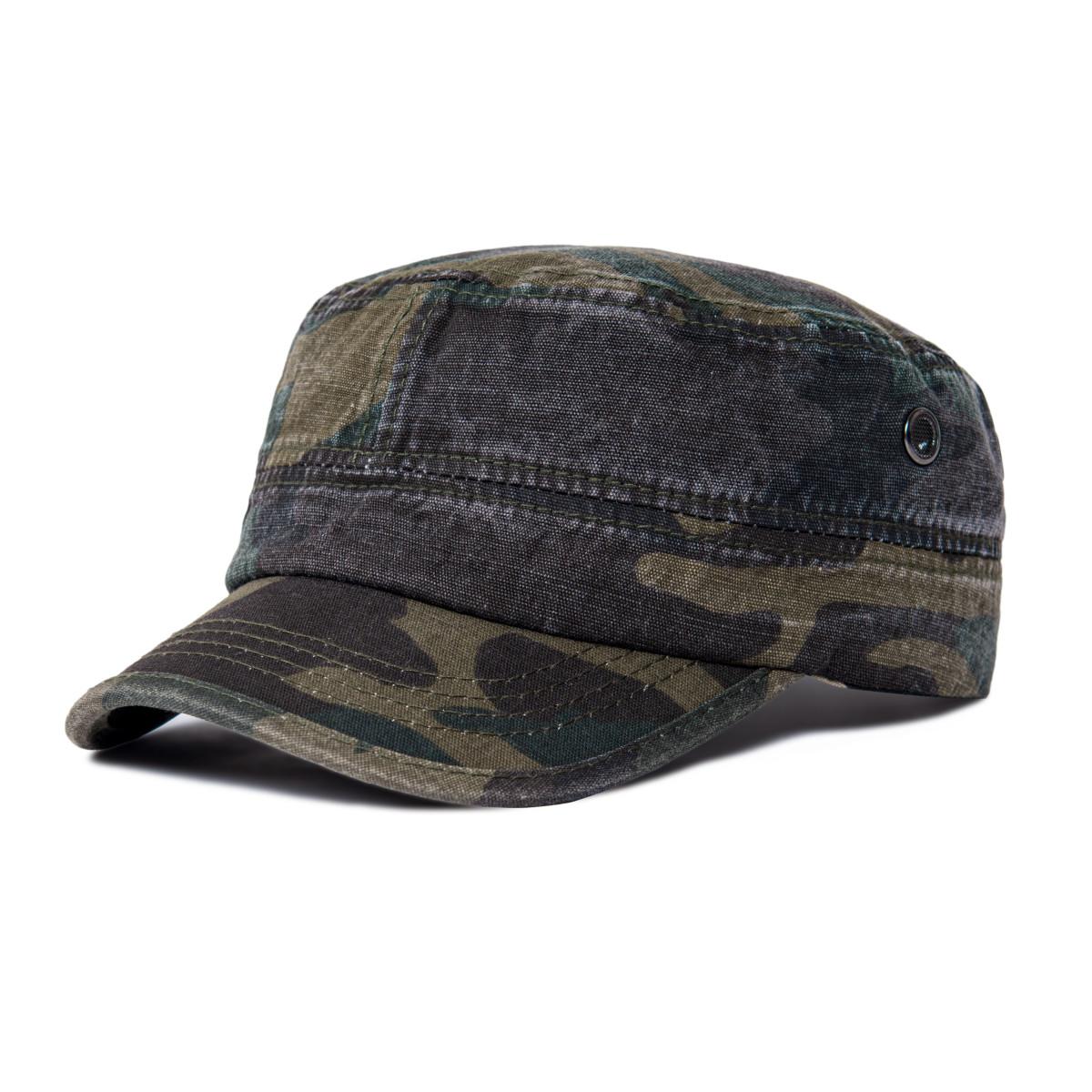 Voboom Denim Militaire Pet Mannen Gewassen Katoen Bucket Hat Lente Herfst Hoofddeksel Platte Top Verstelbare Vizier Petten Trucker Petten 57-60cm camouflage