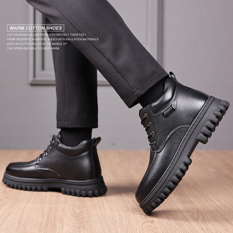 Fashion Designer New Cow Leather Platform  Boots for Men Fashion Casual Soft-soled Warm Men's Cotton Shoes Winter Black Ankle Boots Male