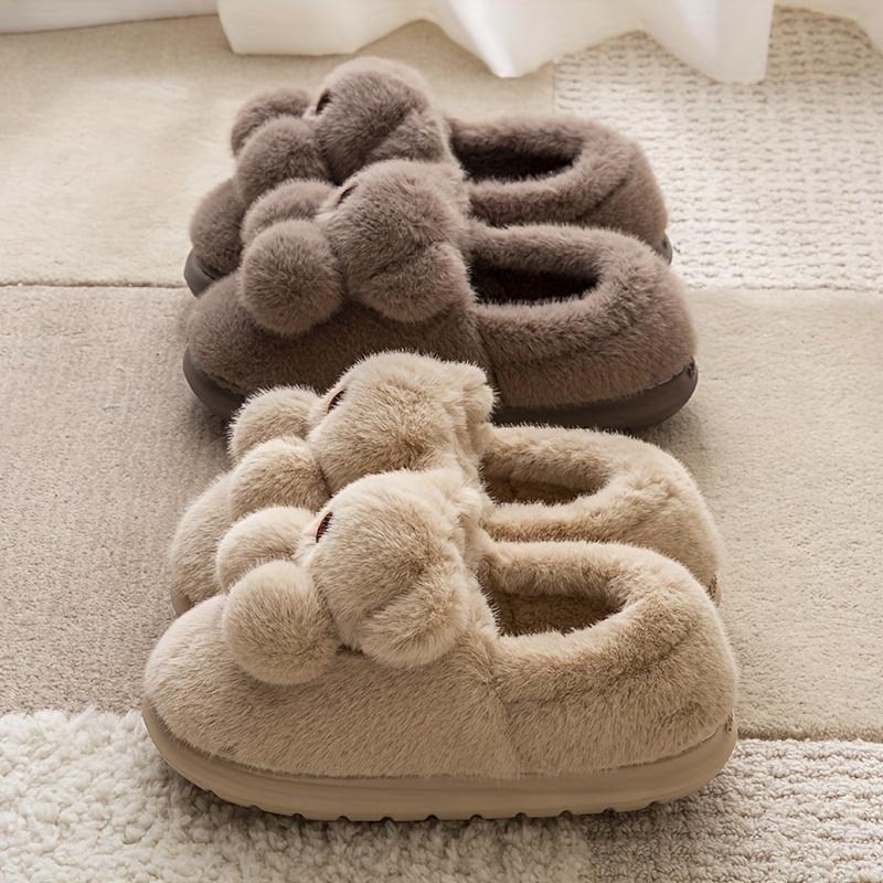 Plush Slip-On Slippers with Plush Lining & Arch Soft Plush Indoor House Shoes