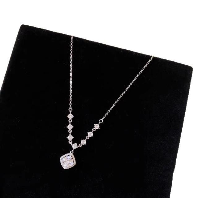 Sparkling Square Zircon Necklace For Women Delicate Collarbone Chain Minimalist Unique Neck Jewelry