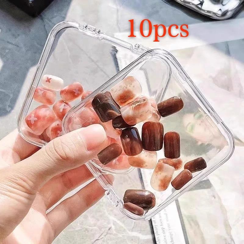 5/10/20 PCS Press-On Nail Storage Acrylic Boxes with Adhesive Sheets Transparent Nail Boxes Jewelry Storage Tool&Accessories