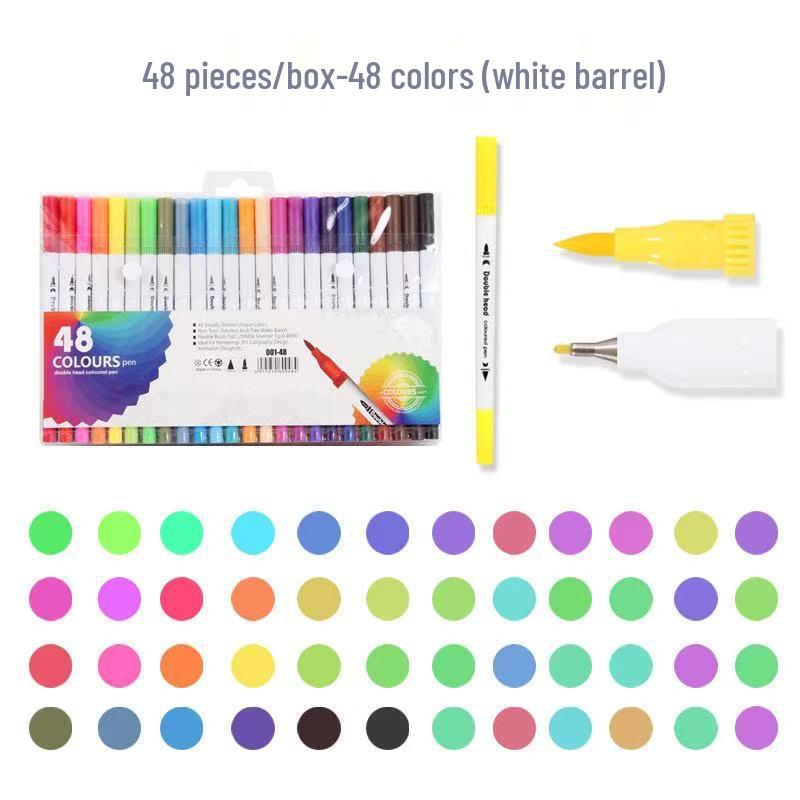 Water-based Double-ended Watercolor Pen Set with Colored Fine Liner and Soft Tip