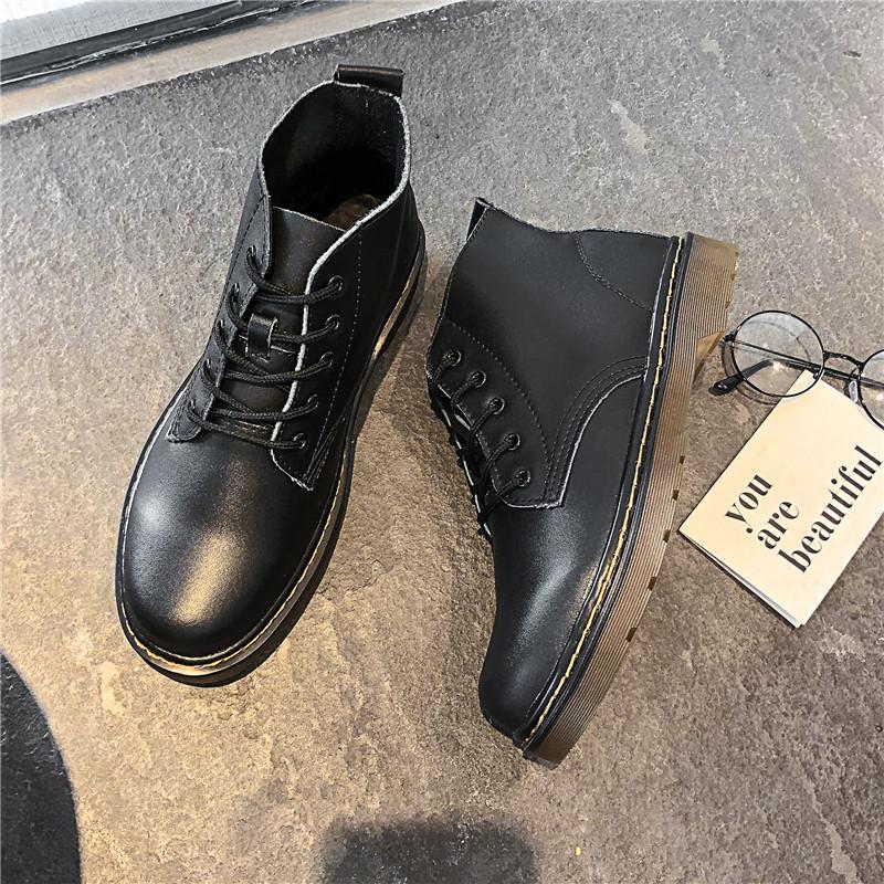 

Кожаная обувь большого размера новые мартинсы с высоким берцем мужские и женские парные короткие ботинки черные рабочие ботинки с большой головой модная повседневная обувь 48