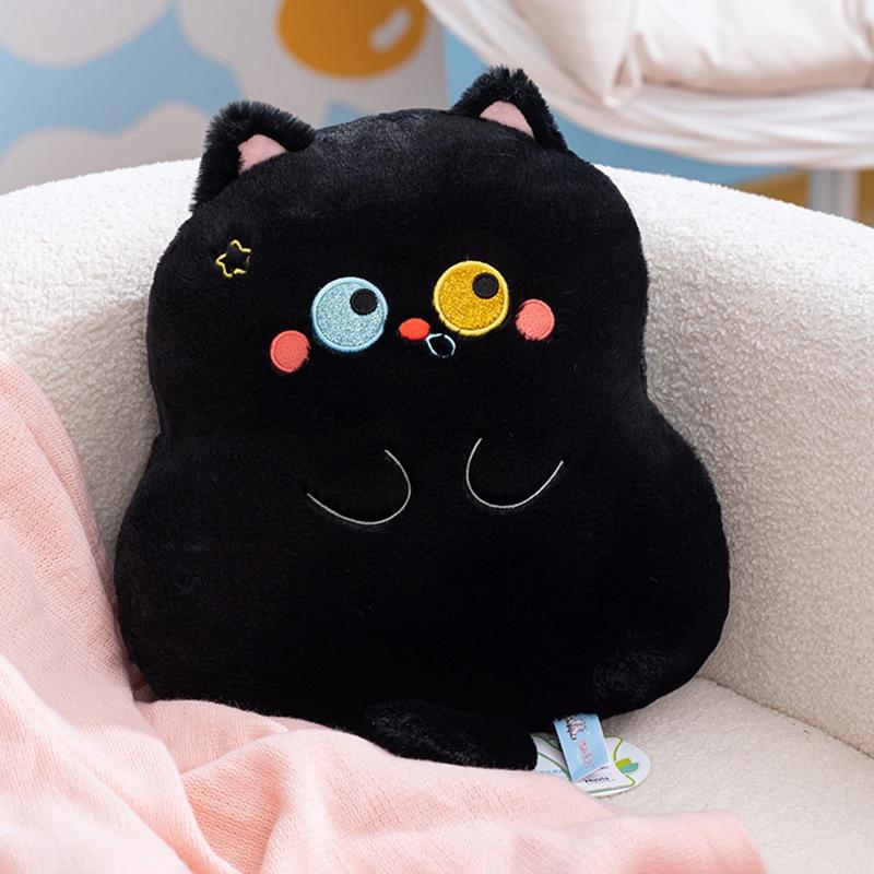 Cute Cat Plush Cushion Set White Siamese Black With Mismatched Star Pupil Eyes Soft Stuffed Feline Cuddly Charming Decor