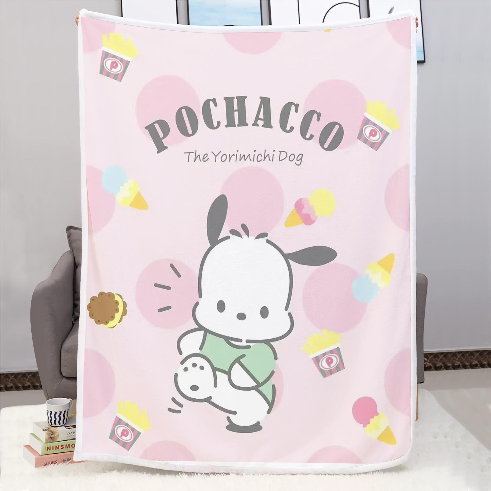 Pochacco Strawberry Love Blanket Double Sided Flannel Throw Blanket, Soft Warm Plush Blanket for Girls Kids Bed Sofa 75cmx90cm