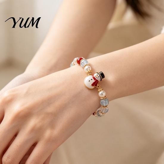 Rust-resistant Bracelet Christmas Bracelets for Women, Santa Claus Elk Snowman Tree Fine Workmanship Beaded Bracelet, Holiday Jewelry Gifts