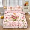 3pc Pink Carnation Floral Print Coreless Duvet Set Multiple SizesSoft Bedroom, Living Room, Holiday Decoration, Machine Washable