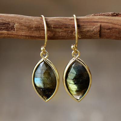 BLINGBAY Kolczyki damskie z naturalnego kamienia Nowe kolczyki z labradorytu w stylu boho Modne akcesoria Nowoczesna biżuteria Prezenty