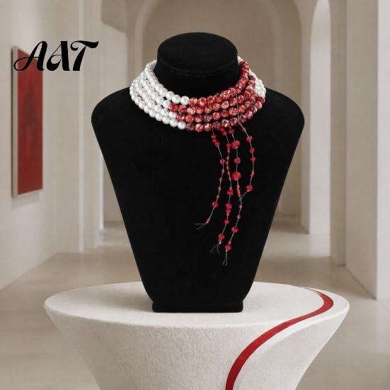 Mysterious Fashion Jewelry Gothic Blood Drop Choker, Layered Faux Pearl Necklace, Red Tassel Spooky Party Earrrings, Punk Style Vampire for