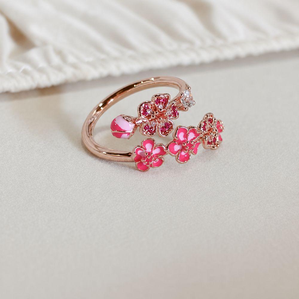 Kristallakzente Damen Pfirsichblütenring Roségoldbeschichteter Ringbox Schmuckschatulle Verlobung Hochzeit