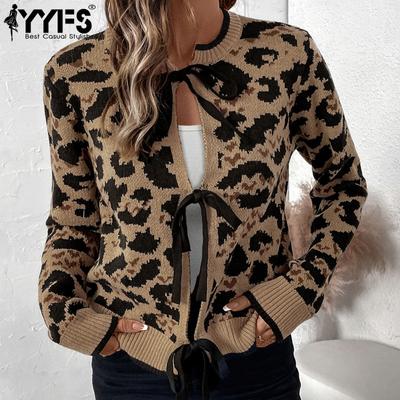 Suéteres de cuello redondo de manga larga con estampado de leopardo para otoño e invierno a la moda para mujer