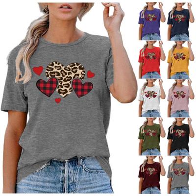 Women's Casual Round Neck Printed Short Sleeve T-Shirt  Valentine's Day Couple T-Shirt