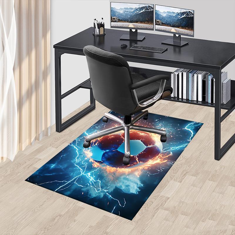 Soccer ball Fire Crystal Velvet Office chair mat Area Rug - Non-Slip, Floor Mat, Office Desk Chair Rugs,Christmas Gift-1106109