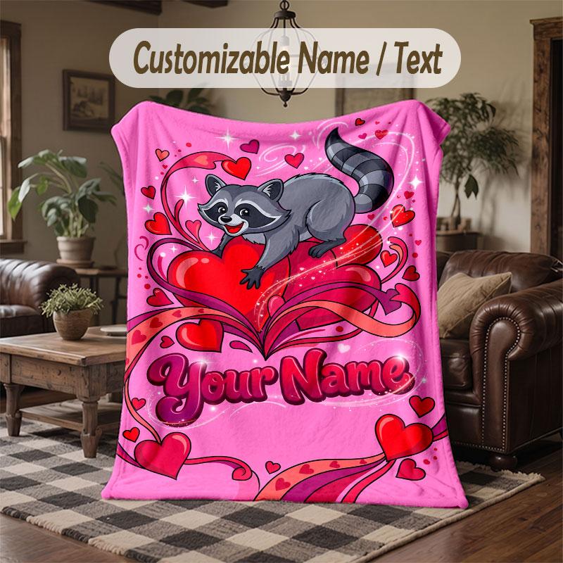 Love Hearts Theme Throw Blanket Custom Name Text Personalized Blanket Soft Cozy Blanket for Home Sofa Bed