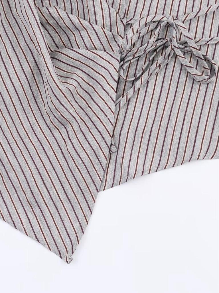 2025 Autumn Women's Slimming Double-breasted Striped Bow Shirt